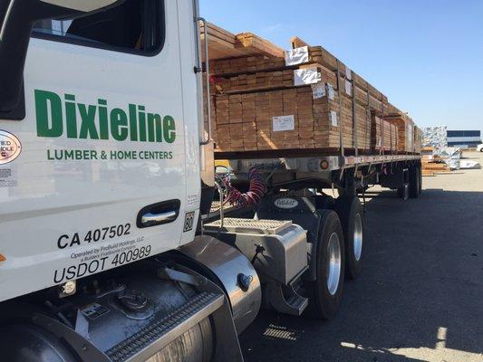 Dixieline Lumber truck with full load of framing lumber ready to deliver to client job site.