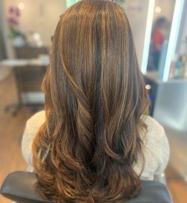 Caramel balayage with long layer by Armi Stylist