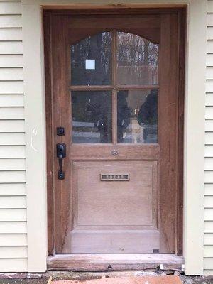 Handle set installed on a old farm door