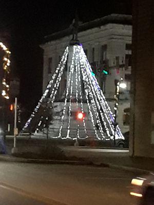 View from front door of restaurant. Downtown Delphi at Christmas.