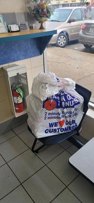 My stuff all done look at that impressive bag folded everything neatly all done and the Tide pods in the bag right on top return to me