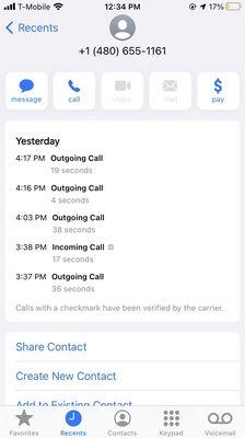 My call log and proof I came and called but she still stuck to her story