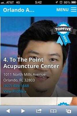 Voted Top5 Acupuncturist in Orlando in 2013'