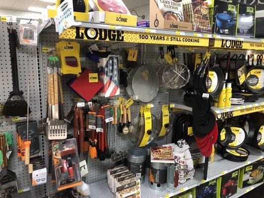 A large selection of Lodge Cast Iron products and accessories.