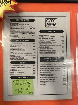 Menu with prices