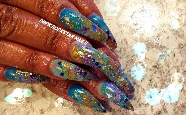 All Acrylic/Glitter, Encapsulated Nail Set