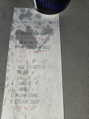 Receipt for GARBAGE FOOD (and that's being nice about it)