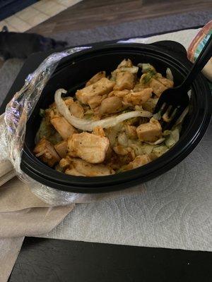 A "onion teriyaki chicken bowl"