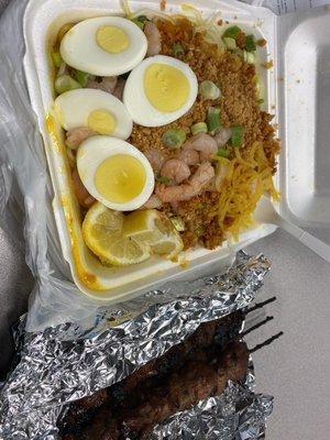 Pancit Palabok & BBQ Pork Skewers