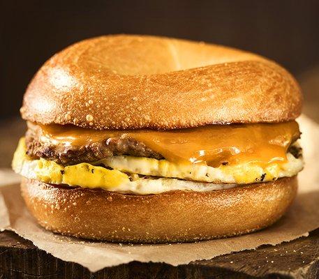 Turkey-Sausage & Cheddar Breakfast Egg Sandwich