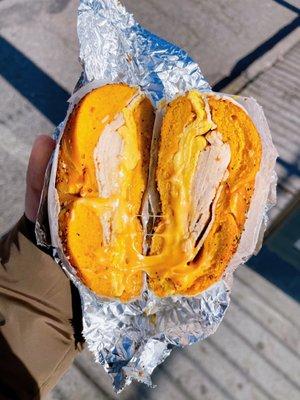 turkey/egg/cheese on an egg everything bagel