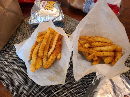 All seasoned even if I only ordered one fries with seasoning salt.  Highly do not recommend the fries.