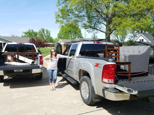 Before the cargo trailer.  My daughter, Kristin, always happy to help her mom.  She enjoys a career in real estate as well.