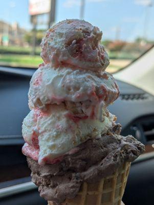 Strawberry Cheesecake on top of Chocolate chunk peanut butter