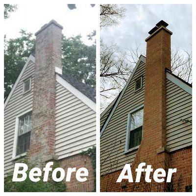 Rebuilt the chimney to the stone shoulder with new matching brick.