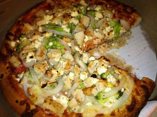 Chicken, Broccoli, Feta, Onion....... damn good pizza