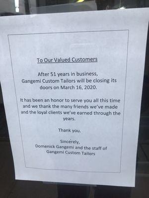 A letter explaining why they are closing.