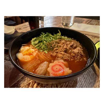 Sliced beef udon