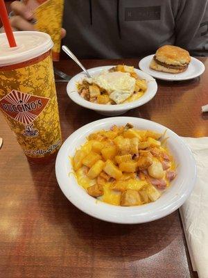 Grit bowls and sausage biscuit