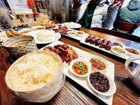 Pork Egg Roll, Sticky Rice, Deep Fried Pork, Spicy Lao Sausage, Beef Jerky