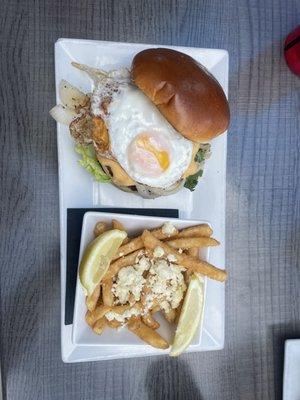 Build Your Own Burger & Oregano, Feta Cheese and Lemon French Fries