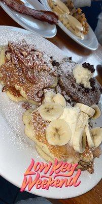 Pecan Pancakes, Fresh Banana Pancakes, and Chocolate Chip Pancakes