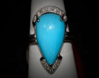 14K White Gold Afghan Turquoise & Diamond Ring