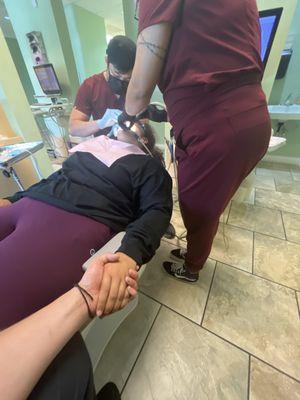 My girlfriend getting a root canal