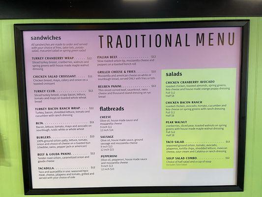 Traditional menu