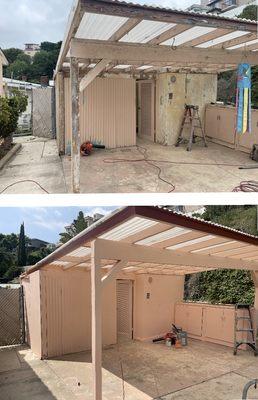 Before and after the exterior painting process.