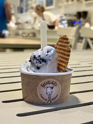 Oreo gelato with a wafer.  Yes please!