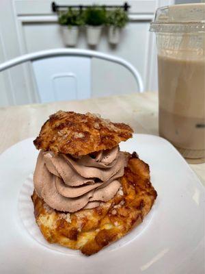 Hazelnut cream chouquette & draft latte