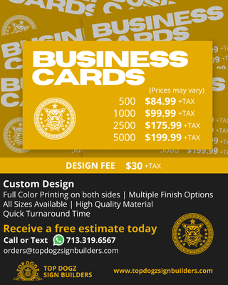 TOP DOGZ Business Cards design, printing and installation services