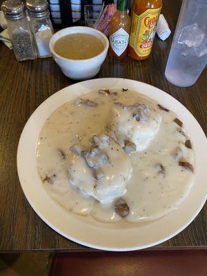 Biscuits and Gravy with a side of green chili