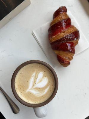 Latte (from Farewell) + white chocolate raspberry croissant (from @CityBakery)