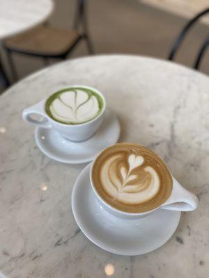 Matcha latte and Marron latte with oat milk