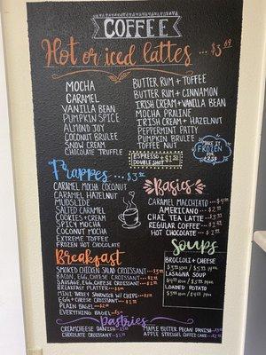 Coffee menu