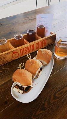 Chicken sliders and cider flight