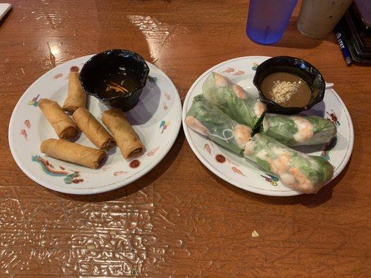 Egg rolls and shrimp spring rolls