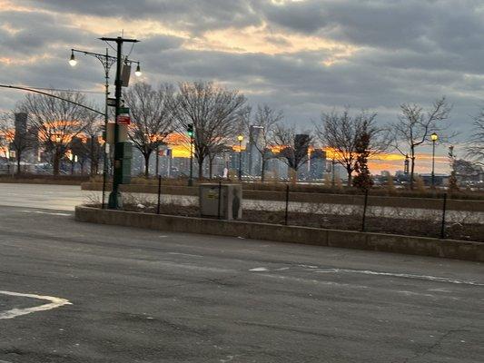 Sunset over the river. View of New Jersey.