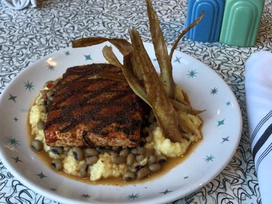 BBQ Spicy Tofu with cheese grits