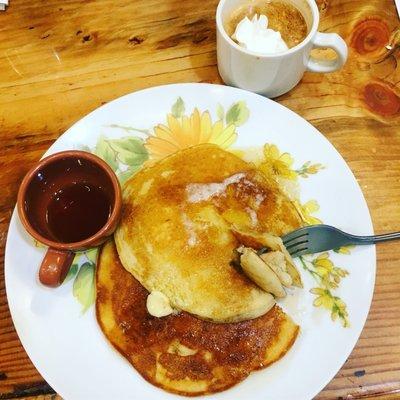 Buttermilk pancakes with real maple syrup!