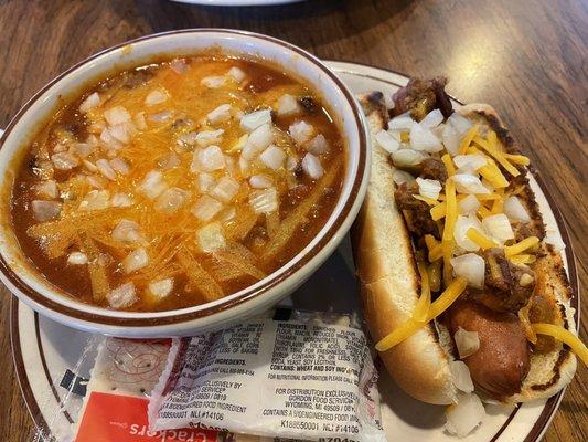 Cup of chili for $4.95. A Coney Dog for $4.