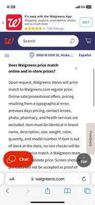 Walgreens price adjustment policy.