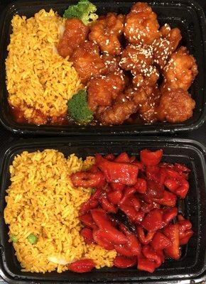 BBQ boneless Spare Ribs and Sesame Chicken combinations (They come with egg rolls)