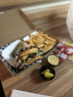 Single Burger and Seasoned Fries