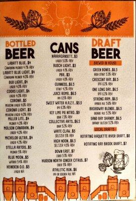 Beer menu