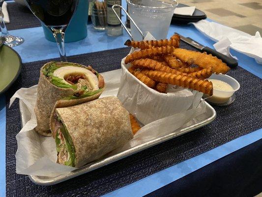 GOBBLER WRAP with turkey and sweet potato fries