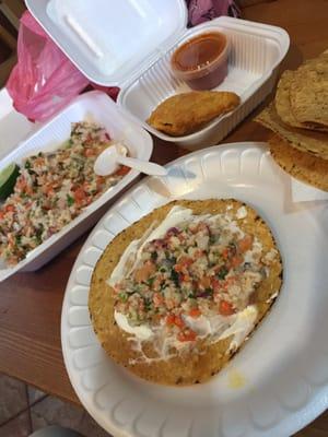 Ceviche de pescado and taco dorado de camaron..... so good & great price!!!!!