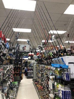 Fishing gear. They sell fishing licenses too.